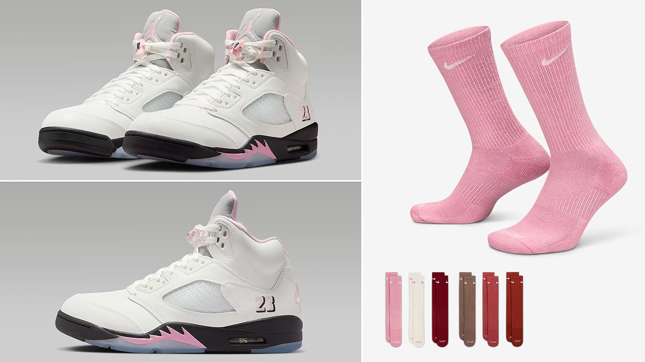 Air Jordan 5 Medium Soft Pink 35th Anniversary x Nike Everyday Cushioned Crew Socks 6 Pairs