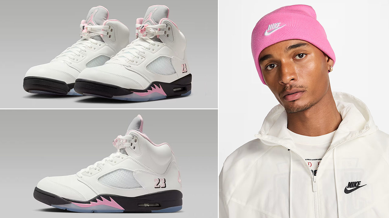 Air Jordan 5 Medium Soft Pink 35th Anniversary x Nike Peak Futura Pink Beanie