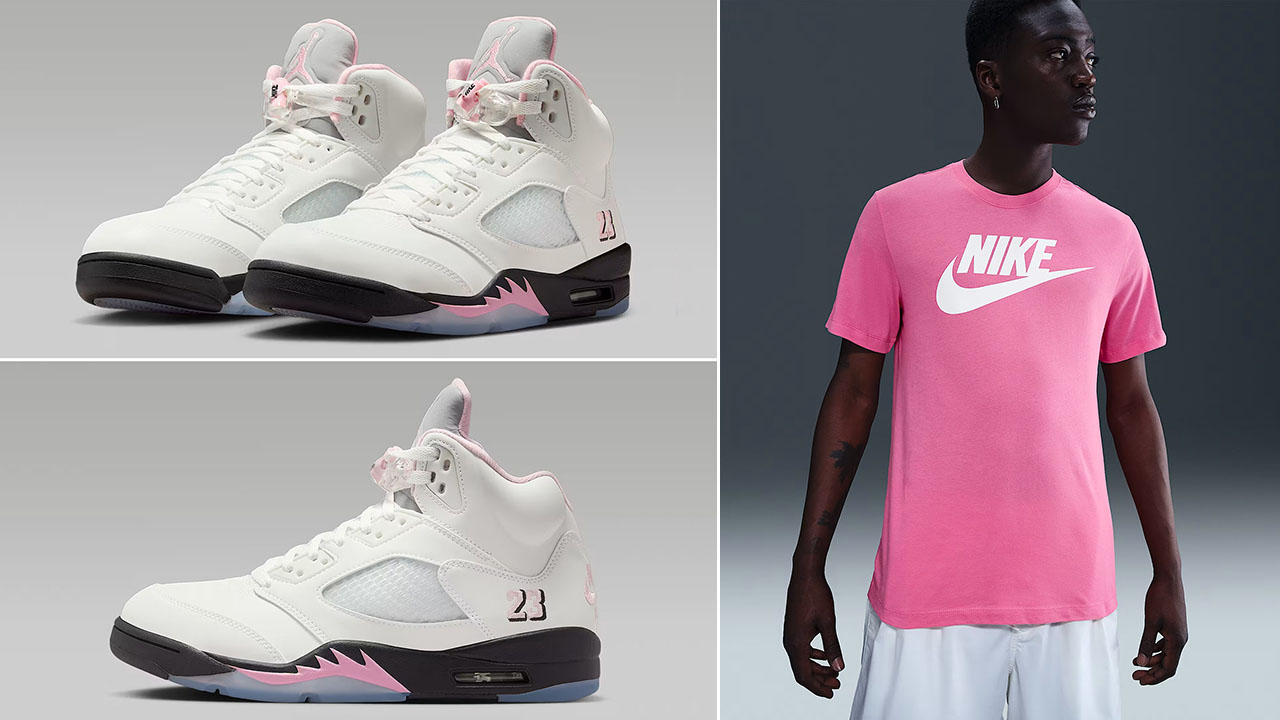 Air Jordan 5 Medium Soft Pink 35th Anniversary x Nike Sportswear Mens Pink Logo T Shirt