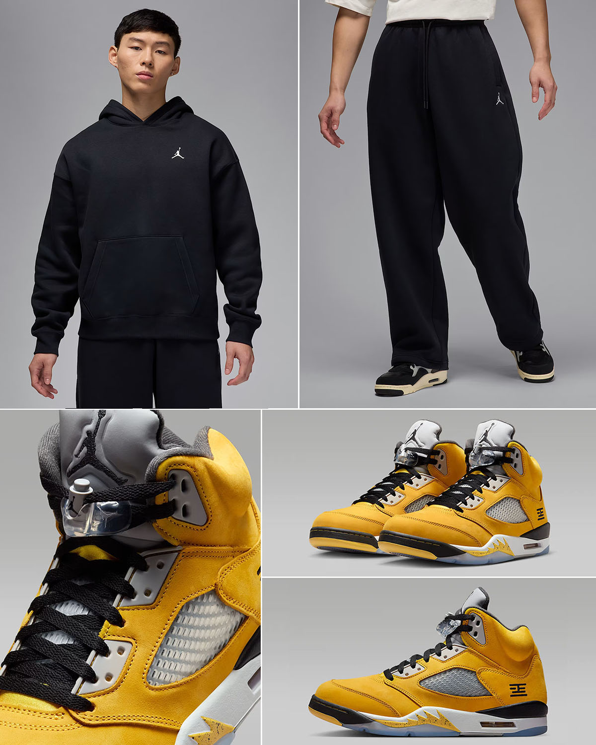 Air Jordan 5 Tokyo 2025 Shoes x Jordan Brooklyn Fleece Mens Oversized Black Hoodie and Pants Outfit