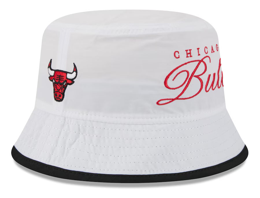 Chicago Bulls New Era 2025 NBA Draft Nylon Bucket Hat White Black Red 1