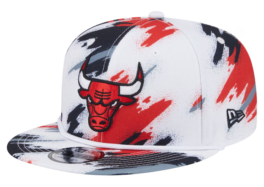 Chicago Bulls New Era Paint 9FIFTY Snapback Hat White Red Black 1