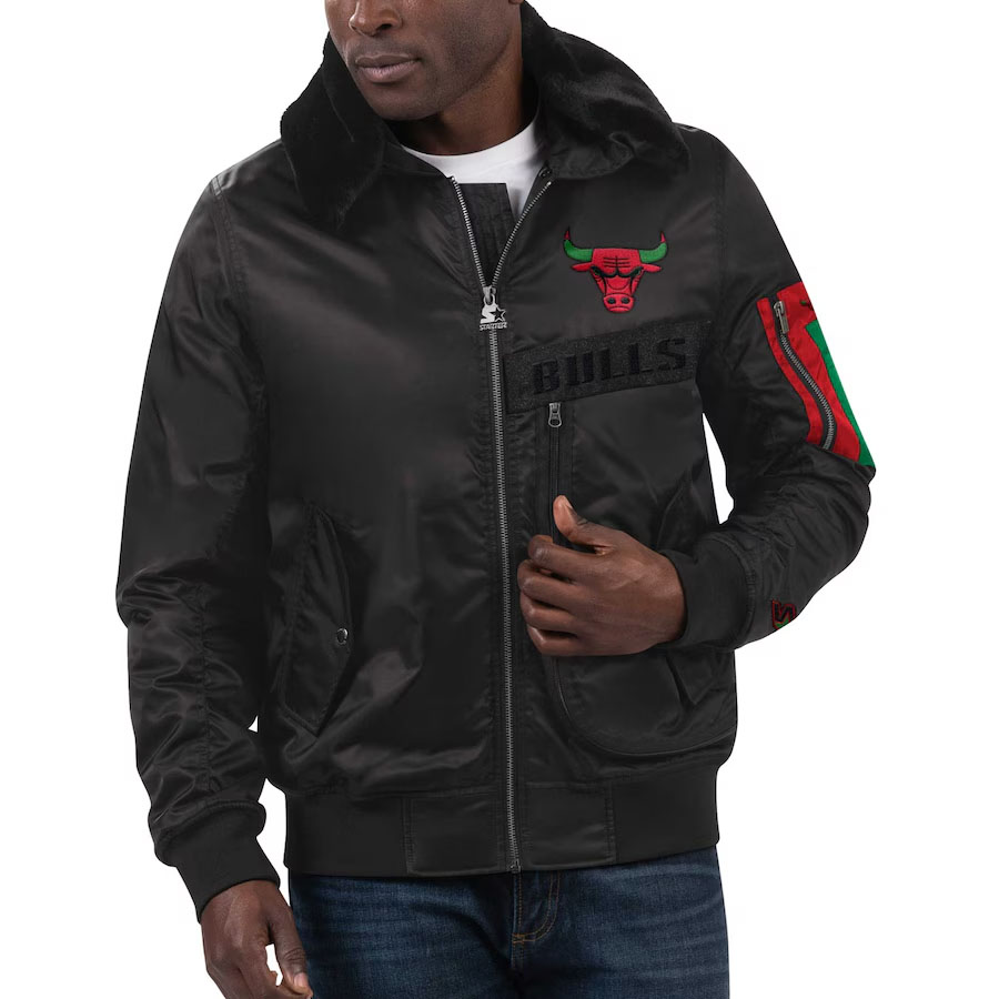 Chicago Bulls Starter Ty Mopkins Black History Month Jacket Black Red Green 1