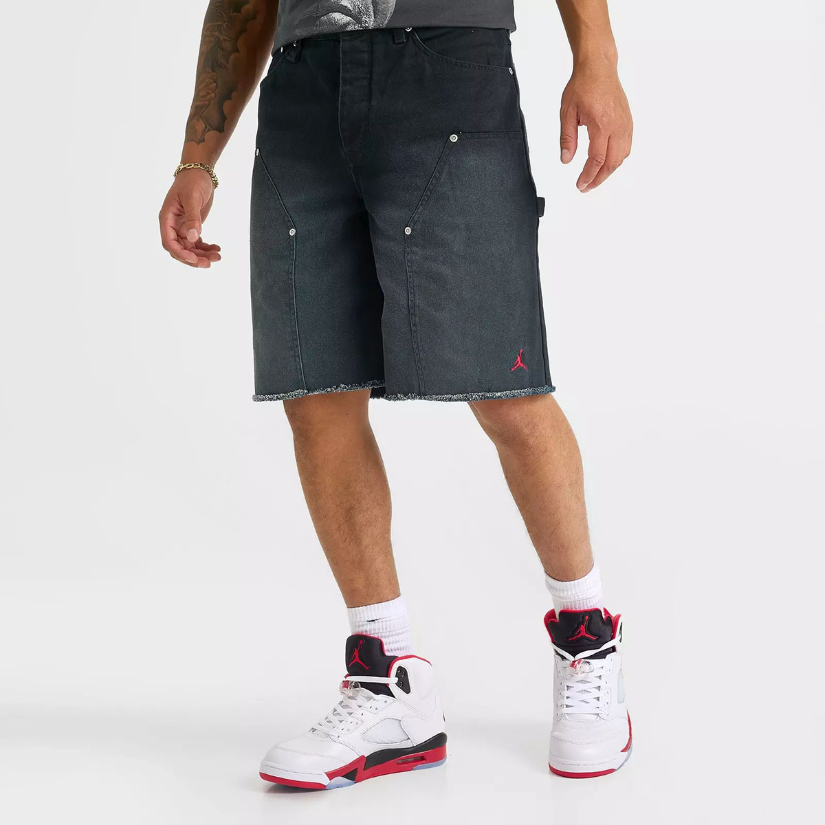 Jordan Air Mens Twill Workwear Shorts Black Red 1