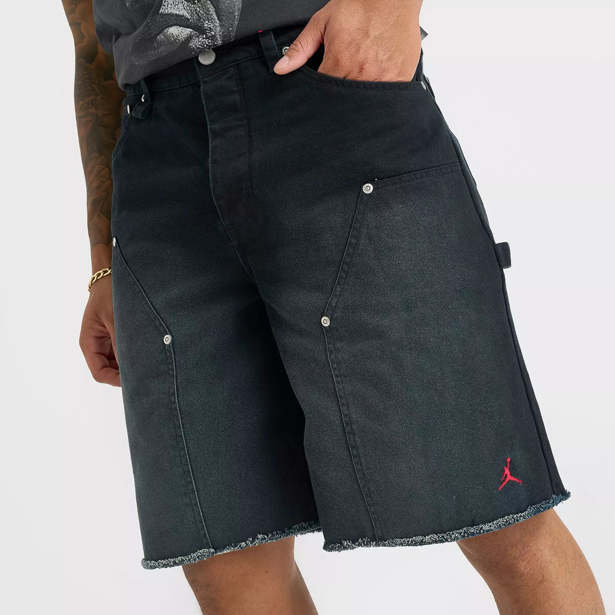 Jordan Air Mens Twill Workwear Shorts Black Red 3