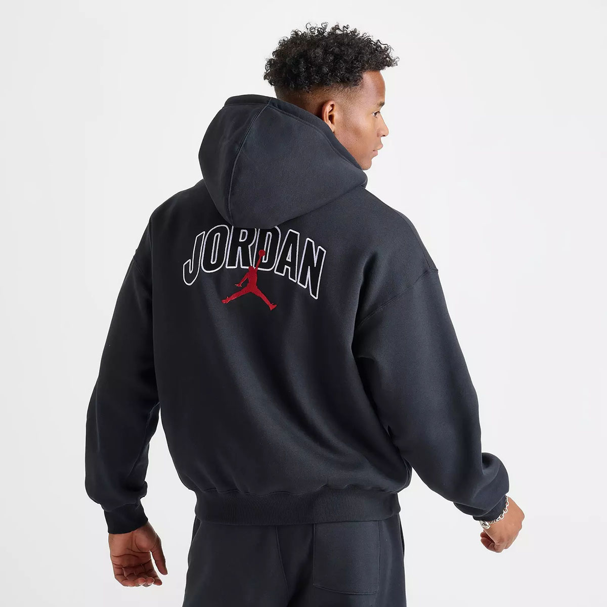 Jordan Brooklyn Fleece Mens Oversized Full Zip Hoodie Black White Red 2