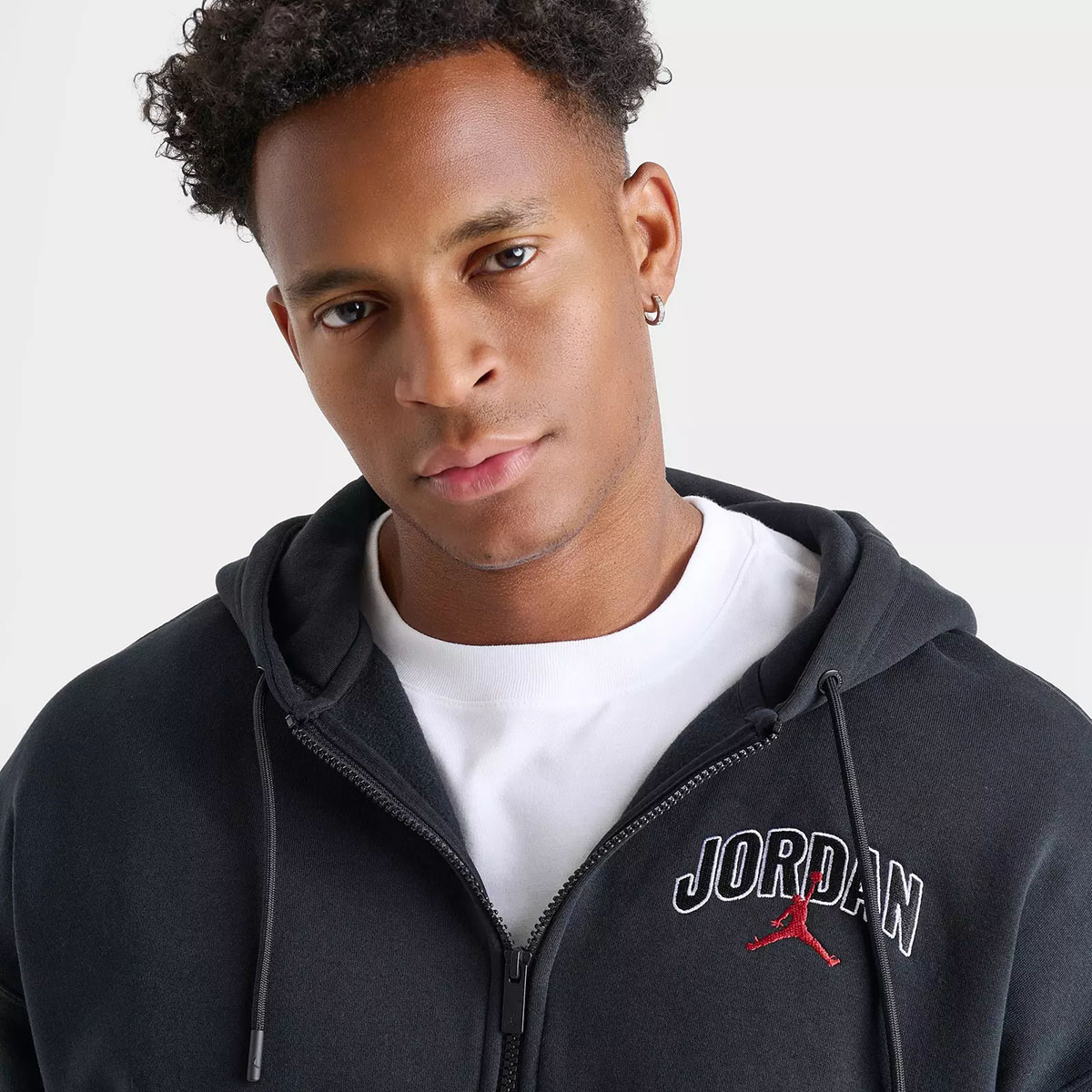 Jordan Brooklyn Fleece Mens Oversized Full Zip Hoodie Black White Red 3