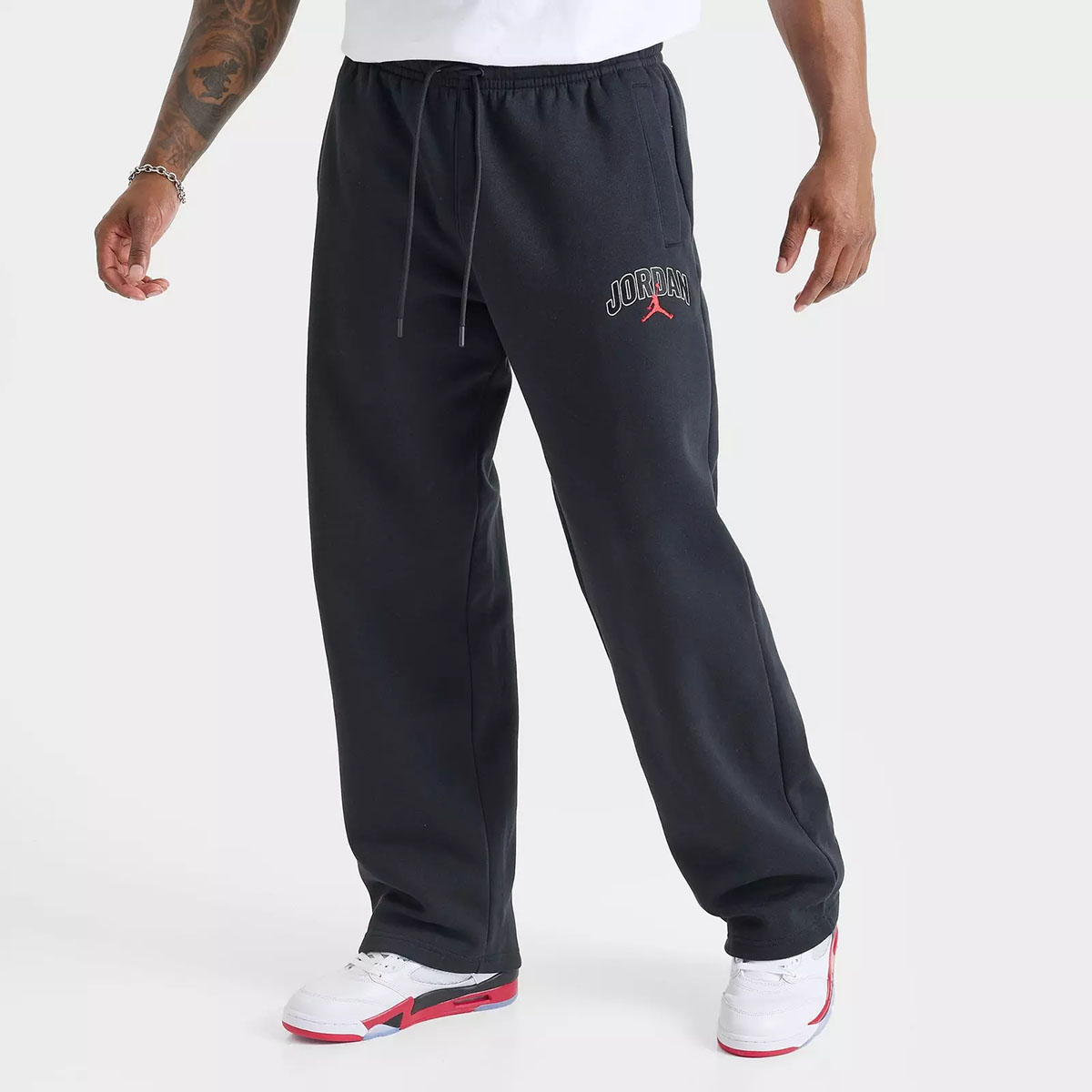 Jordan Brooklyn Fleece Mens Oversized Pants Black White Red 1