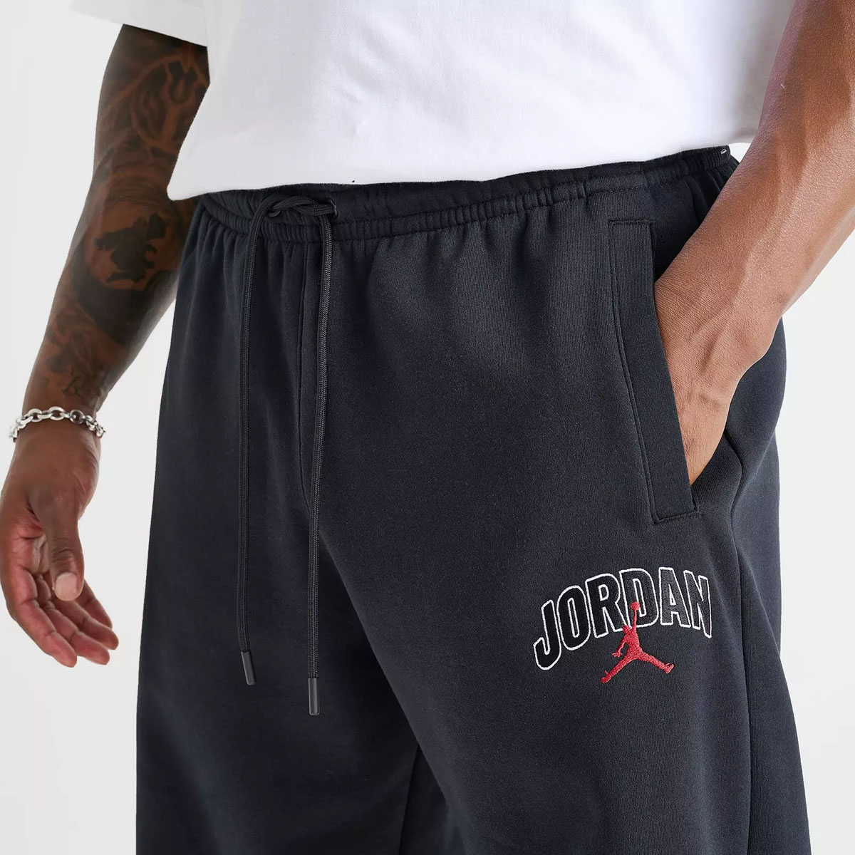 Jordan Brooklyn Fleece Mens Oversized Pants Black White Red 2