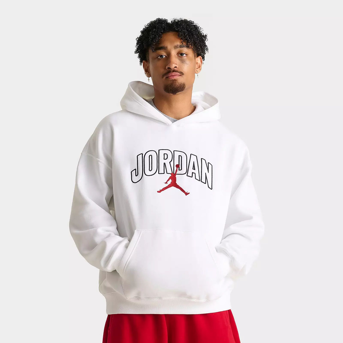 Jordan Brooklyn Fleece Mens Oversized Pullover Hoodie White Black Red 1