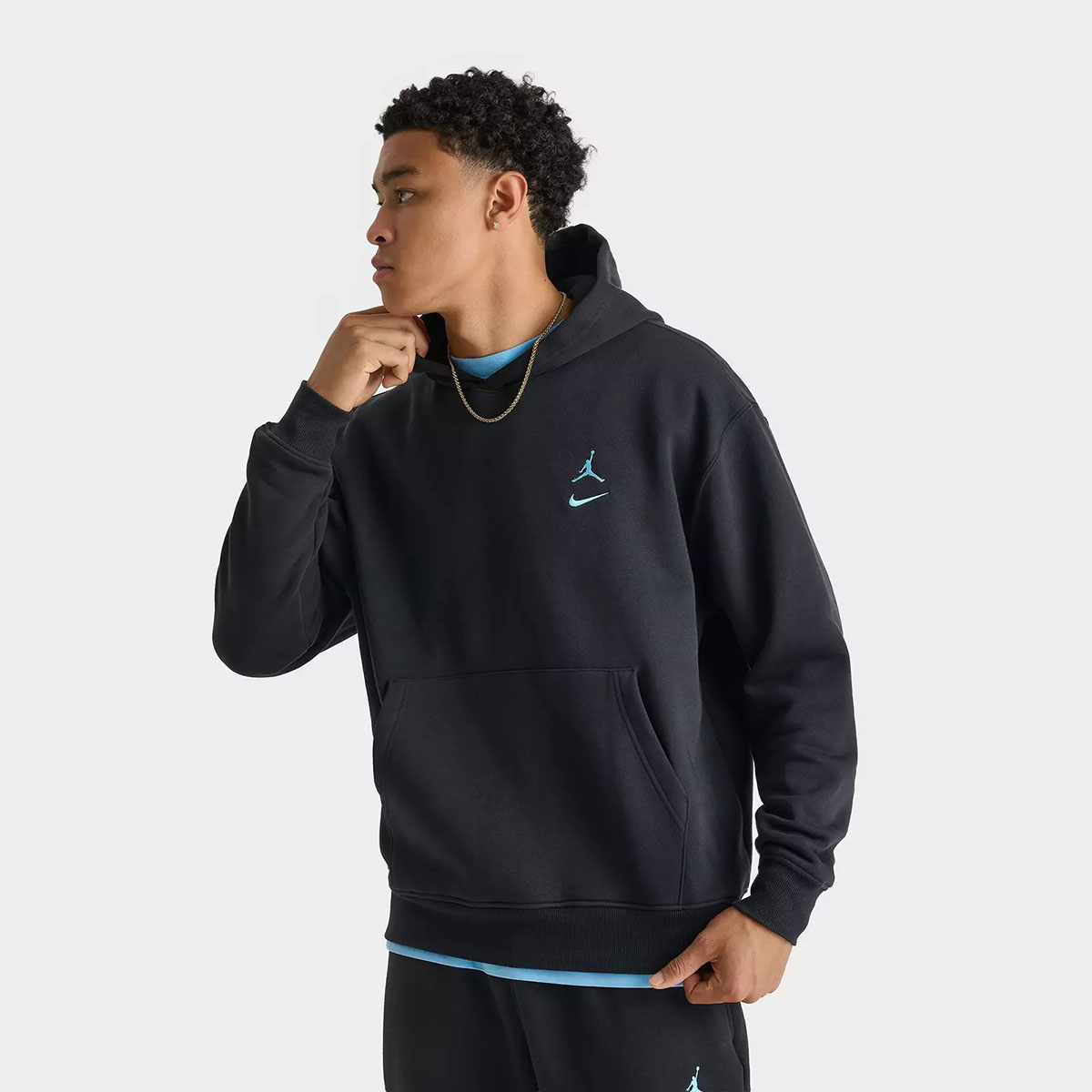 Jordan Brooklyn Swoosh Fleece Mens Hoodie Black Gamma Blue 1