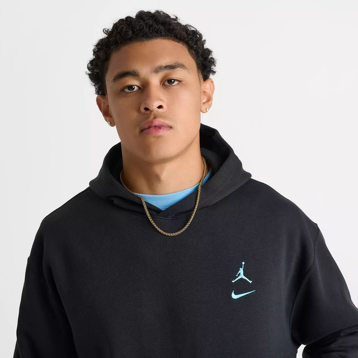 Jordan Brooklyn Swoosh Fleece Mens Hoodie Black Gamma Blue 2