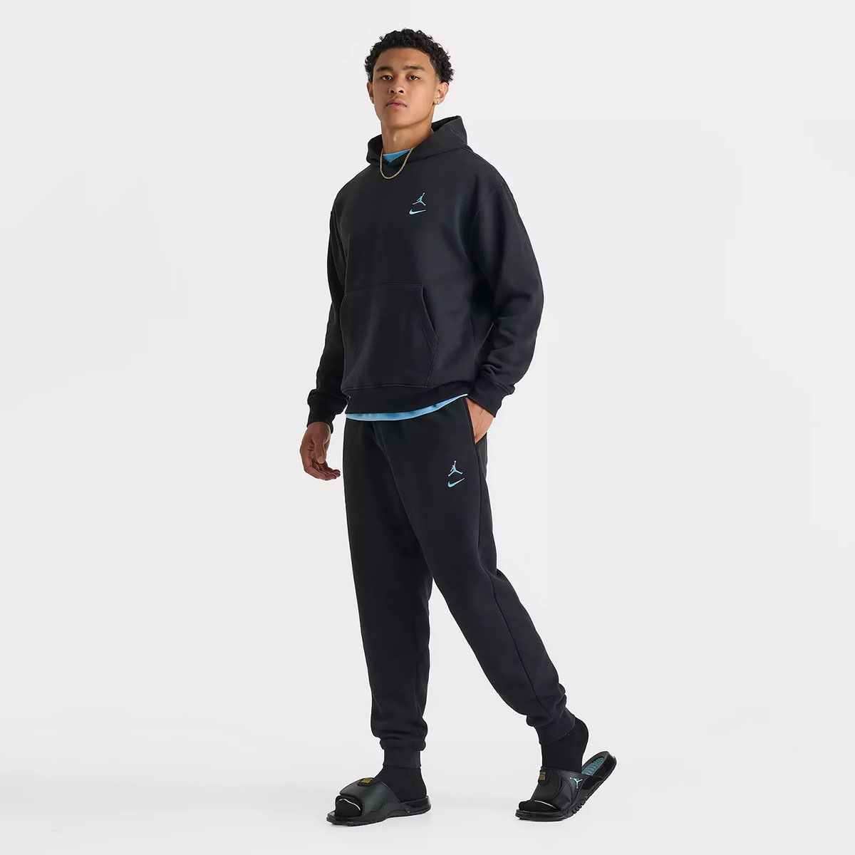 Jordan Brooklyn Swoosh Fleece Mens Hoodie and Pants Black Gamma Blue