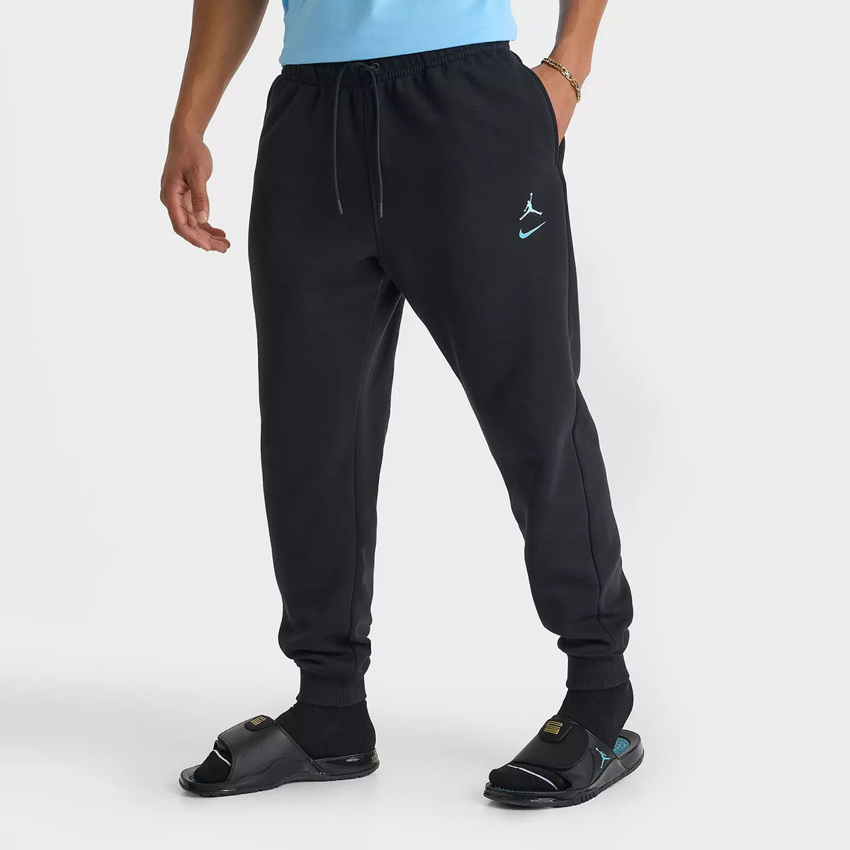 Jordan Brooklyn Swoosh Fleece Mens Jogger Pants Black Gamma Blue 1