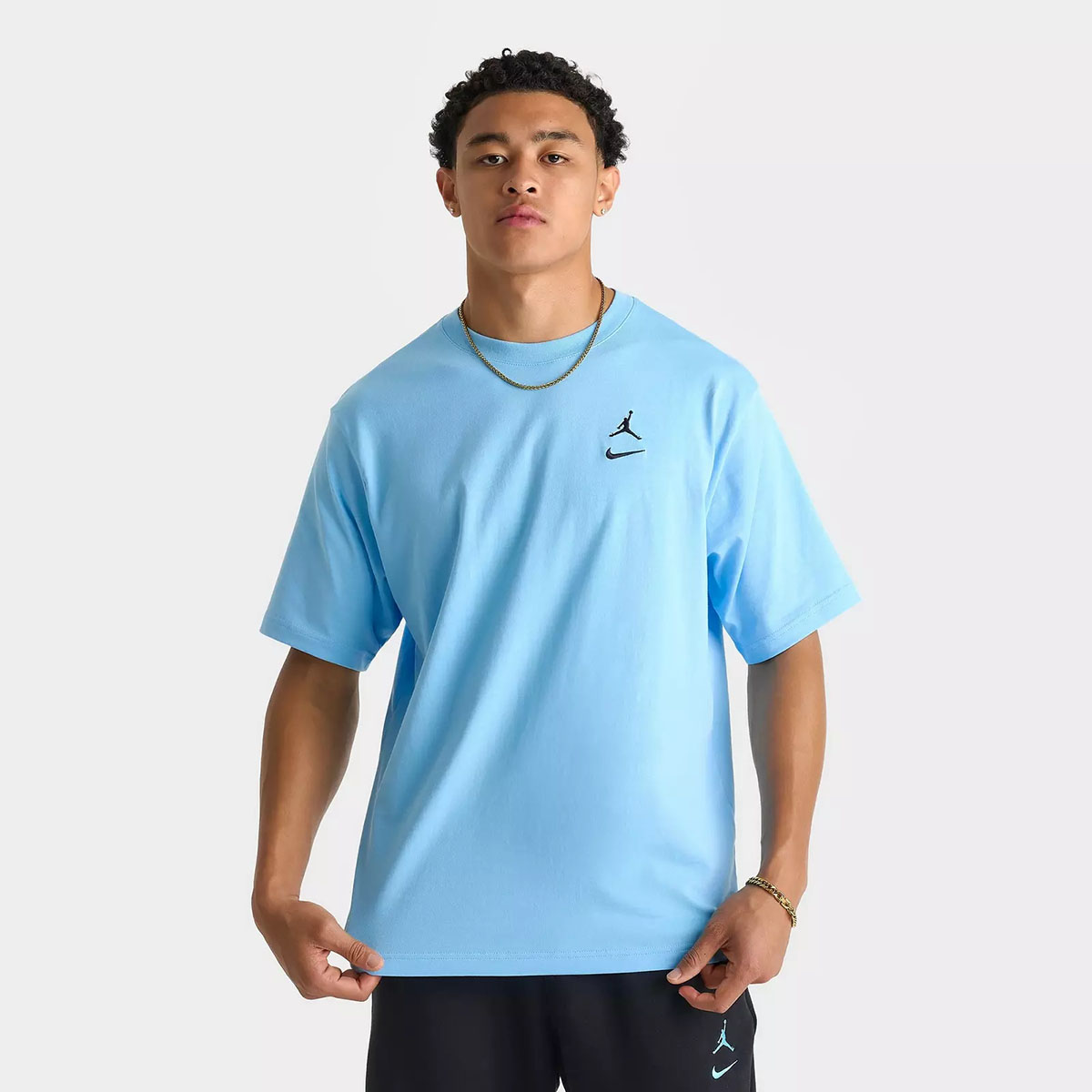 Jordan Brooklyn Swoosh Logo Mens T Shirt Gamma Blue Chill Black 1