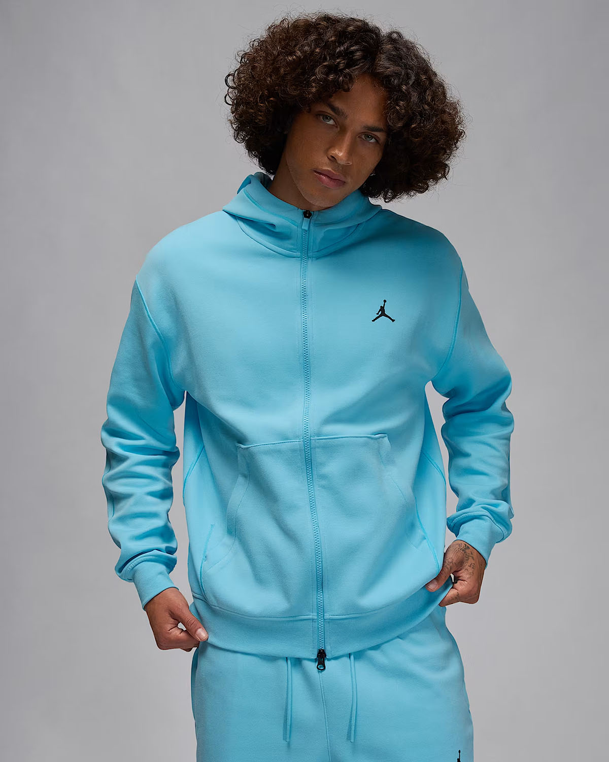 Jordan Sport Hoop Fleece Mens Dri Fit Full Zip Hoodie Blue Chill Black
