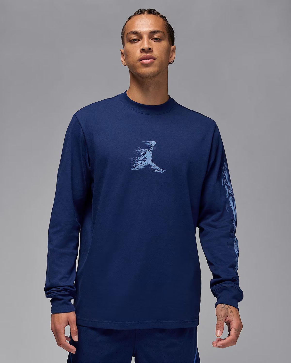 Jordan Sport Mens Dri Fit Long Sleeve T Shirt Blue Void 1