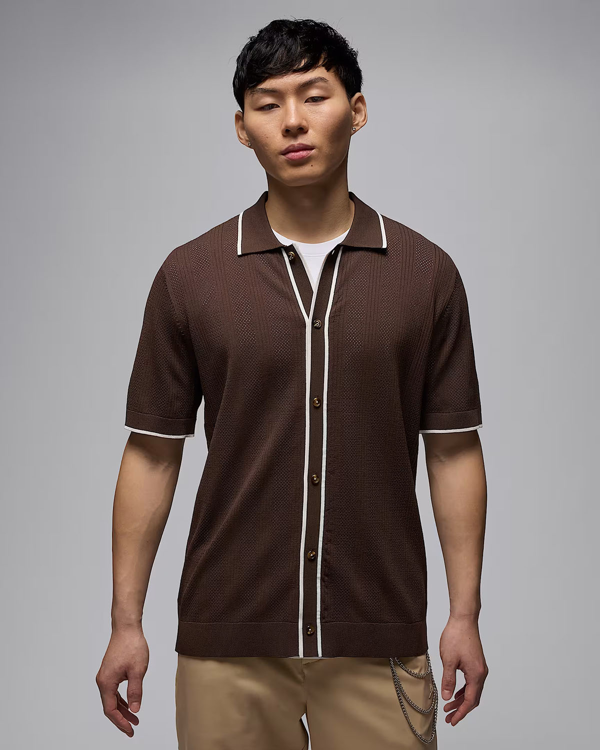 Jordan Sport Mens Knit Button Down Golf Top Baroque Brown 1