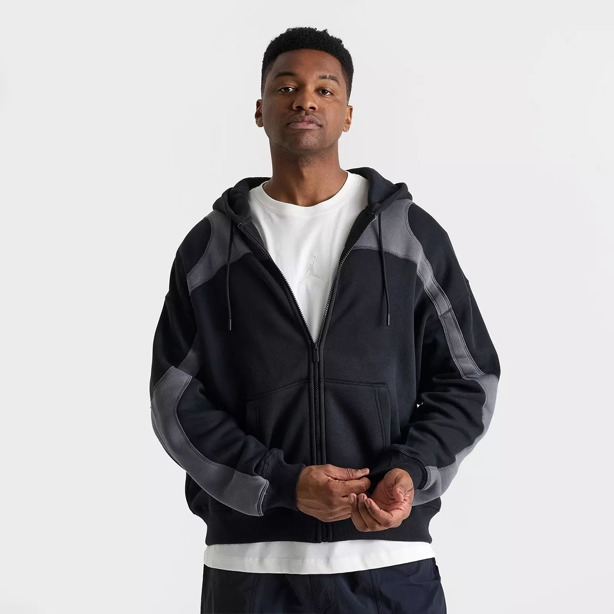 Jordan Y2K Mens Oversized Full Zip Hoodie Black Iron Grey Gym Red 1