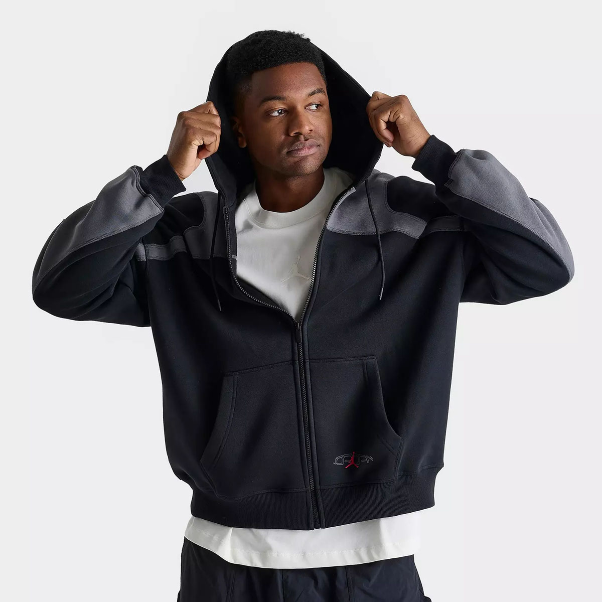 Jordan Y2K Mens Oversized Full Zip Hoodie Black Iron Grey Gym Red 2