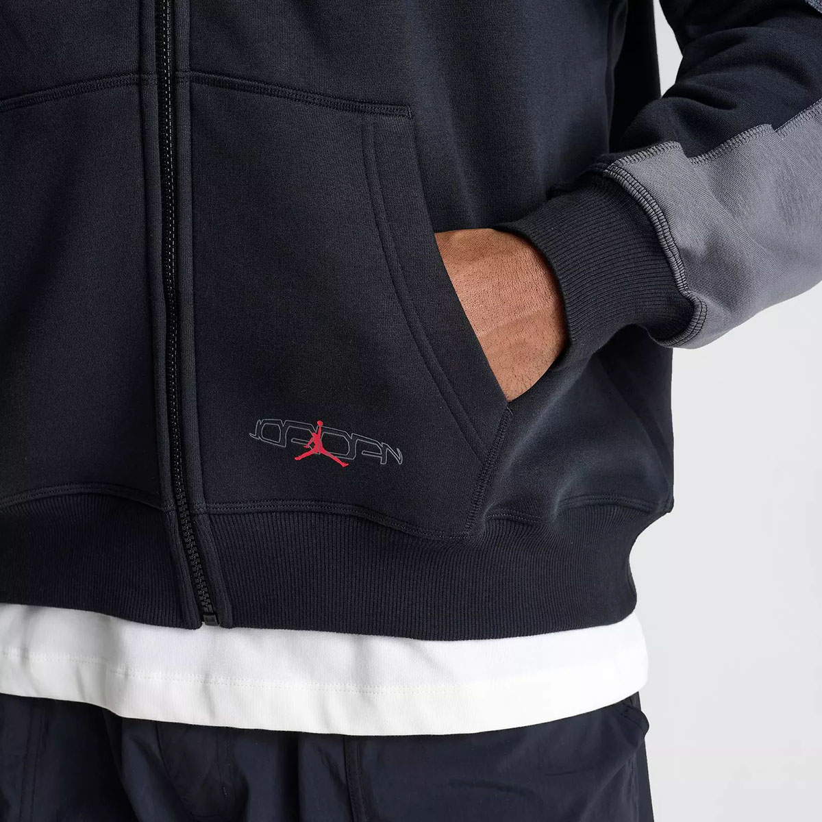 Jordan Y2K Mens Oversized Full Zip Hoodie Black Iron Grey Gym Red 5