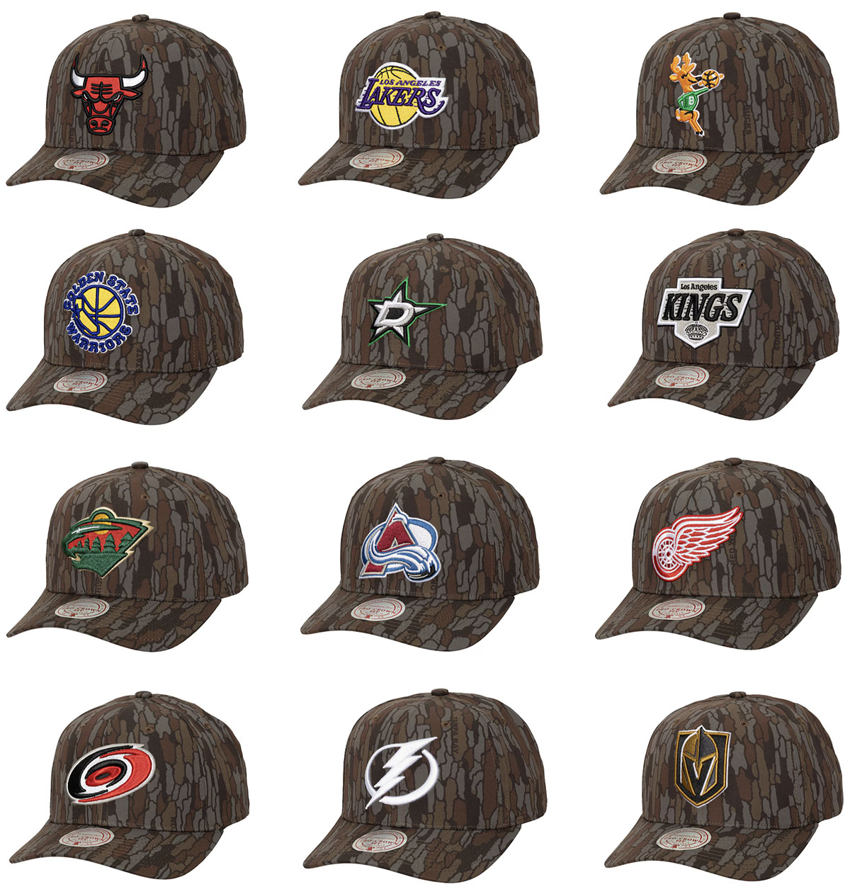 Mitchell and Ness Hidden Camo Pro Crown Snapback Hats
