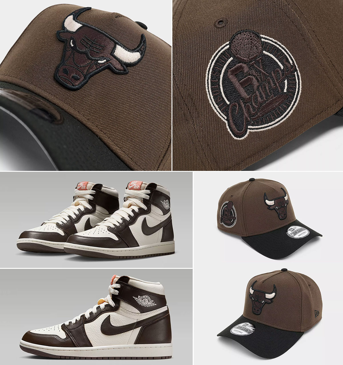 New Era Bulls Snapback Hat to Match Air Jordan 1 High OG Baroque Brown Shoes