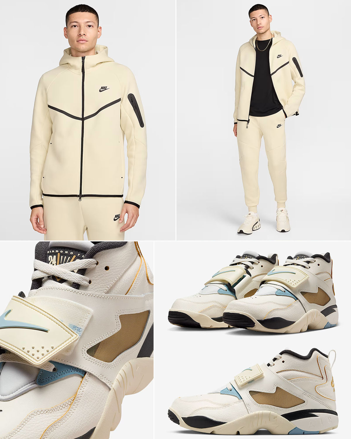Nike Air Diamond Turf Must Be the Money x Nike Tech Fleece Hoodie and Jogger Pants Outfit