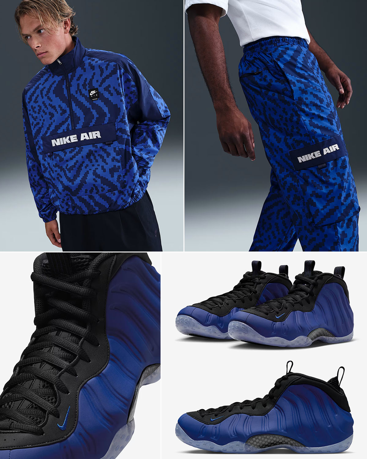 Nike Air Foamposite One Deep Royal Shoes x Nike Air Half Zip Jacket and Pants Outfit