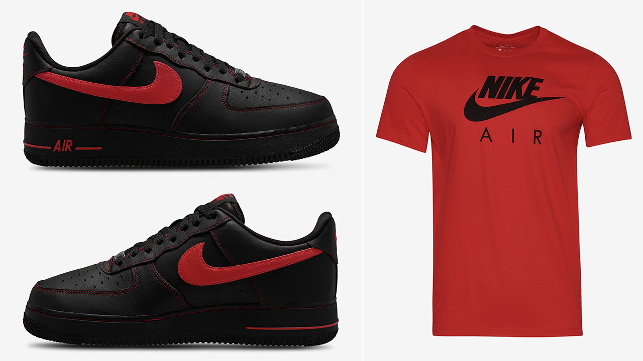Nike Air Force 1 Low 07 LV8 Black University Red Mens Shoes x Nike Air Futura T Shirt