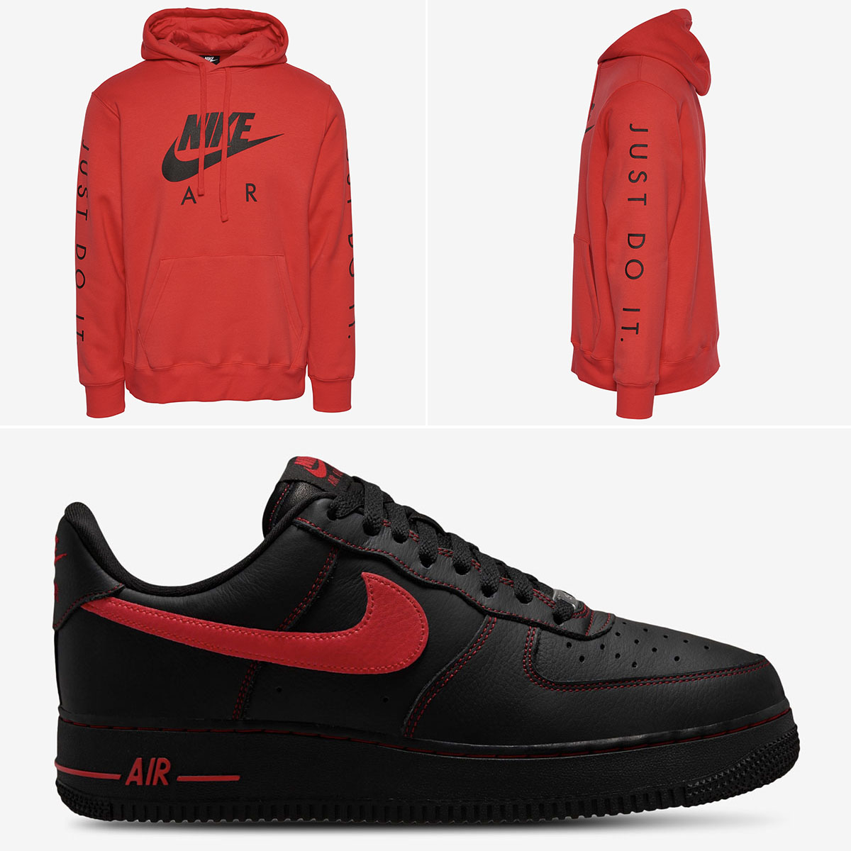 Nike Air Force 1 Low 07 LV8 Mens Shoes x Nike Air Just Do It Hoodie Red Black Outfit
