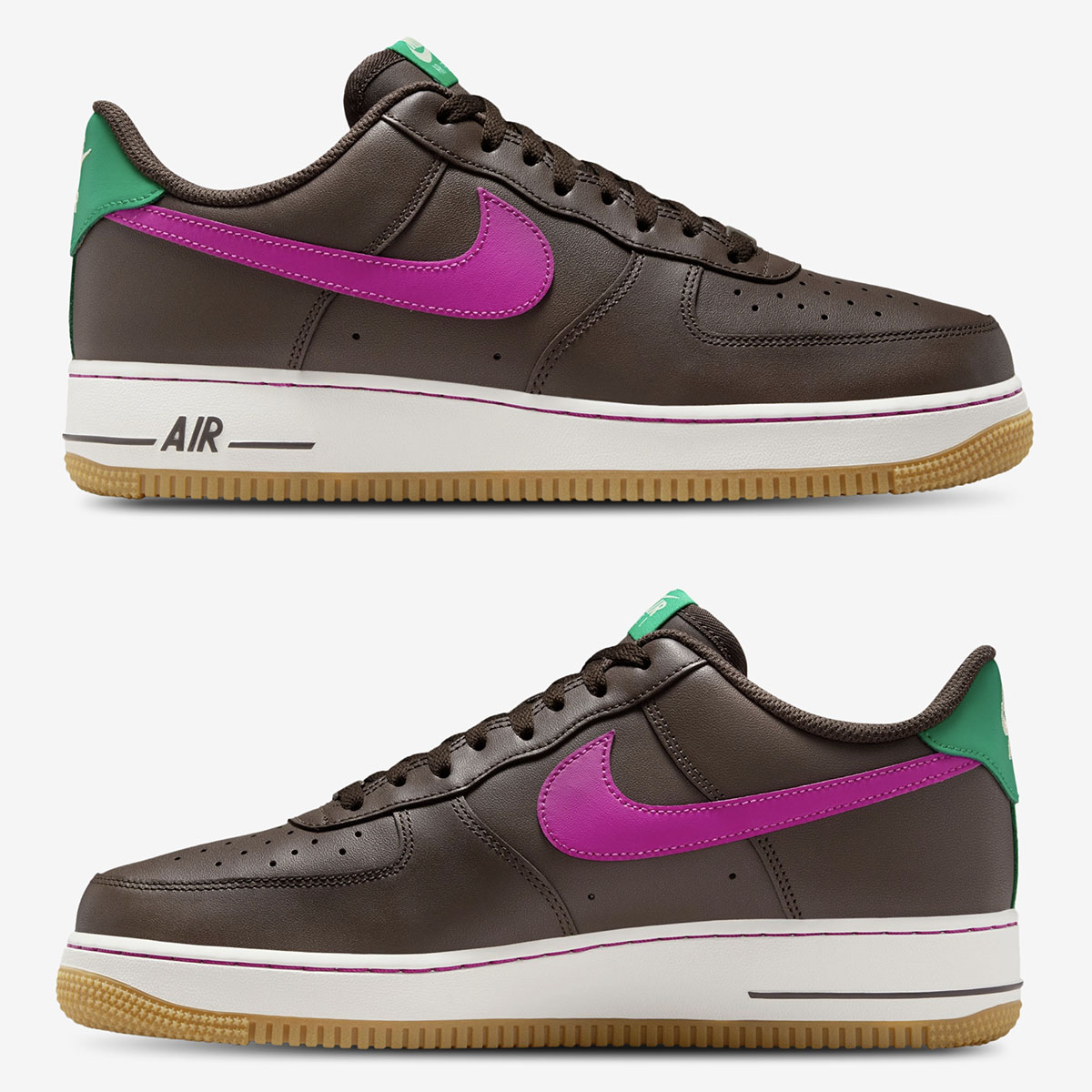 Nike Air Force 1 Low Baroque Brown Vivid Purple Stadium Green Mens Shoes