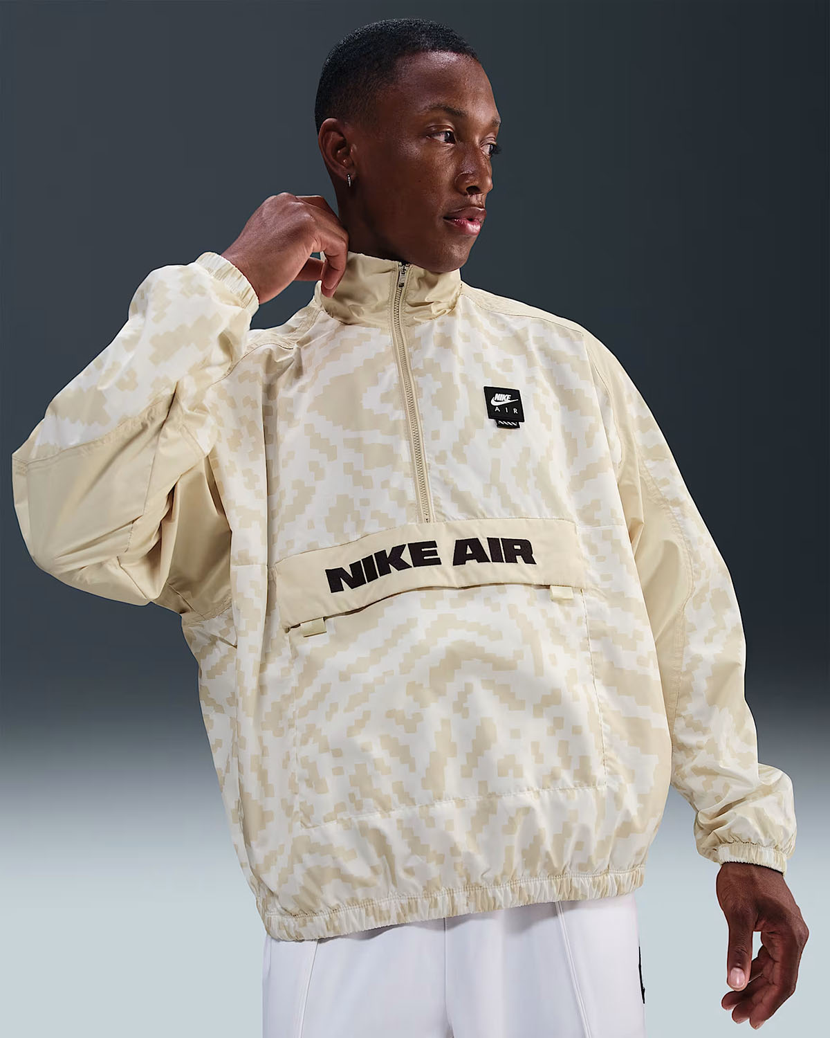 Nike Air Mens Half Zip Jacket Sail Light Khaki Black 1