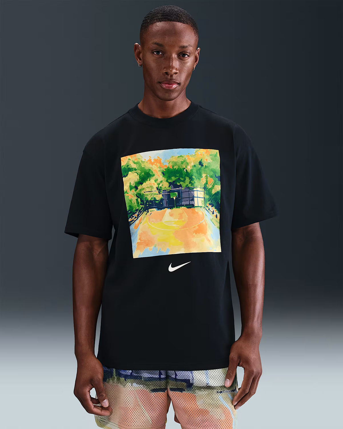 Nike Basketball Court Art Mens T Shirt Black Multi Color