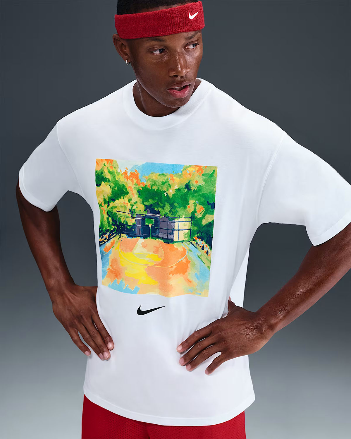 Nike Basketball Court Art Mens T Shirt White Multi Color