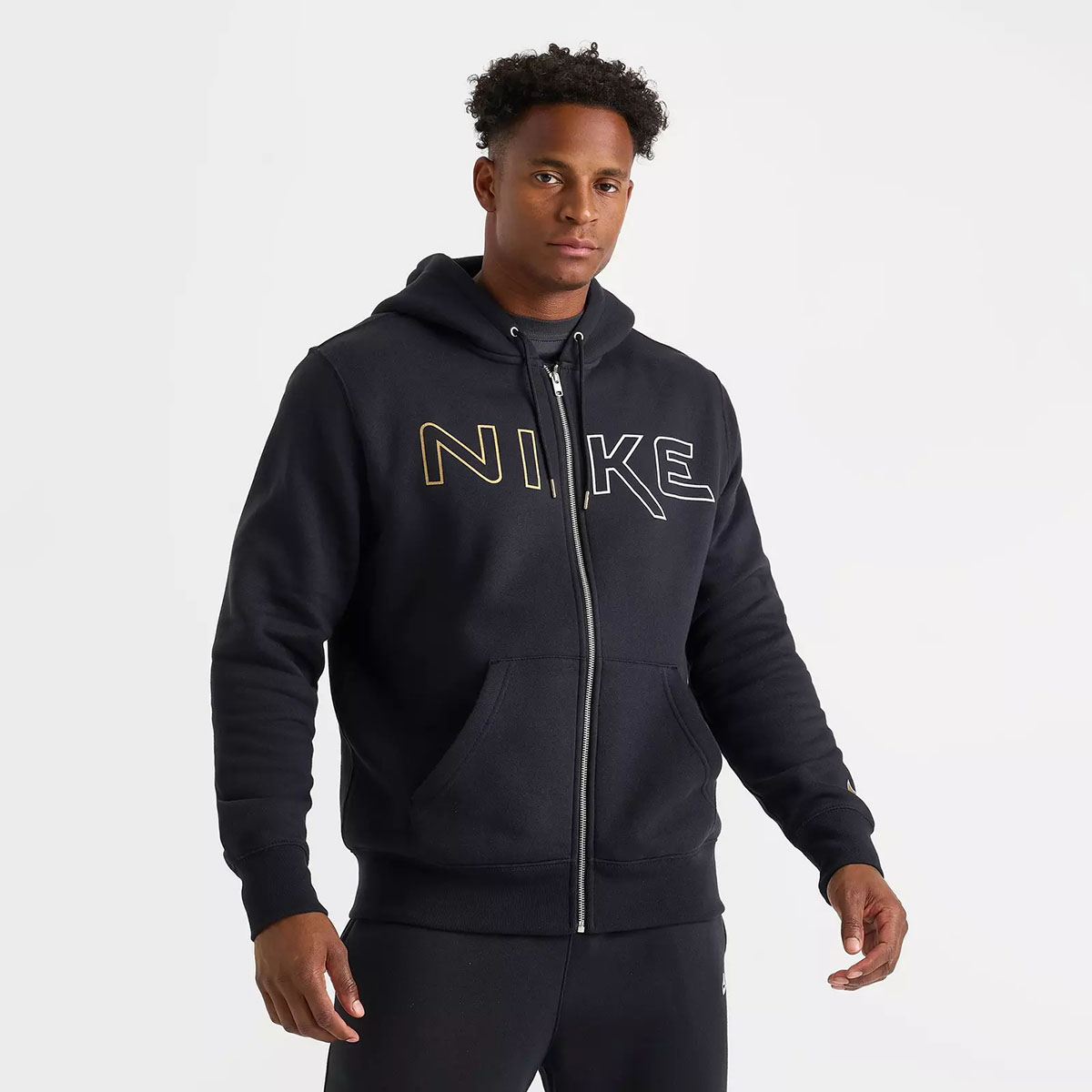Nike Club Fleece Department of Motion Mens Full Zip Hoodie Black White Gold 1