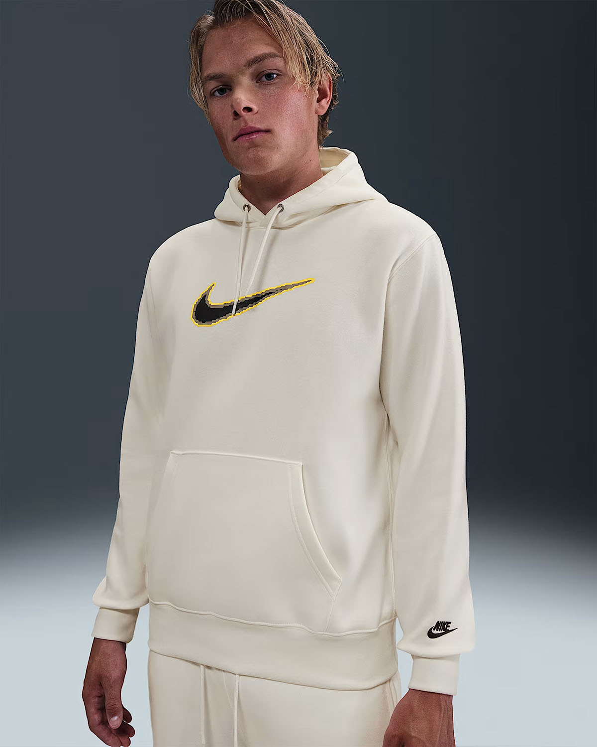 Nike Club Fleece Swoosh Mens Pullover Hoodie Sail Black