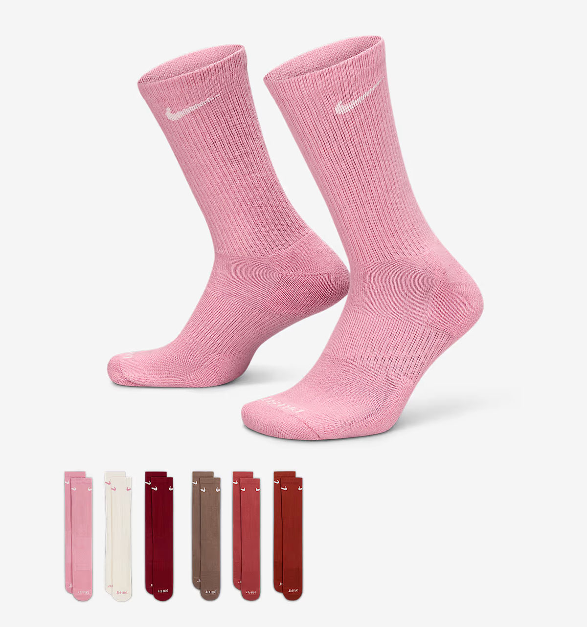 Nike Everyday Plus Cushioned Crew Socks Medium Soft Pink 6 Pairs