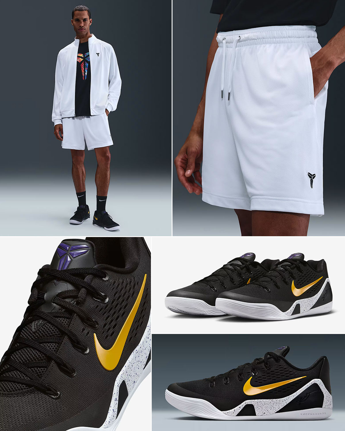 Nike-Kobe-9-Elite-Low-EM-Protro-Black-University-Gold-Lakers-Away-Shoes-x-Nike-Kobe-Jacket-and-Shorts-Outfit