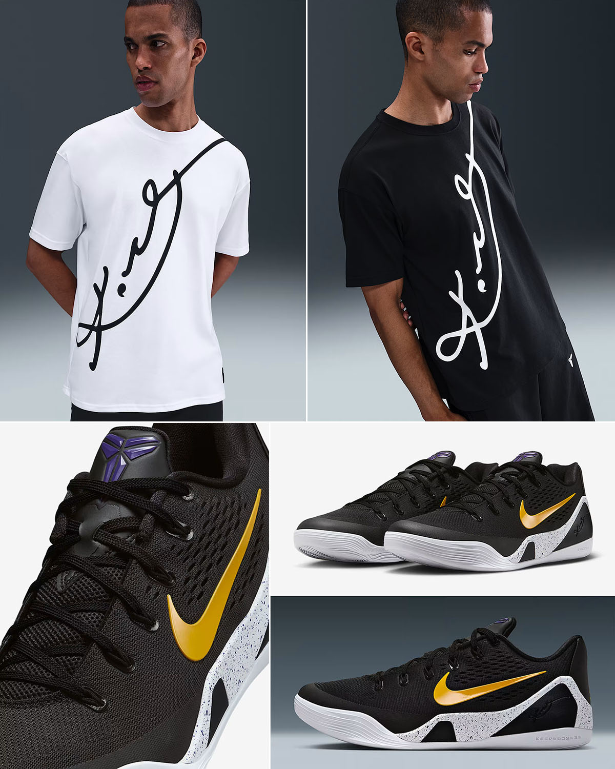 Nike-Kobe-9-Elite-Low-EM-Protro-Black-University-Gold-Lakers-Away-Shoes-x-Nike-Kobe-Signature-T-Shirt