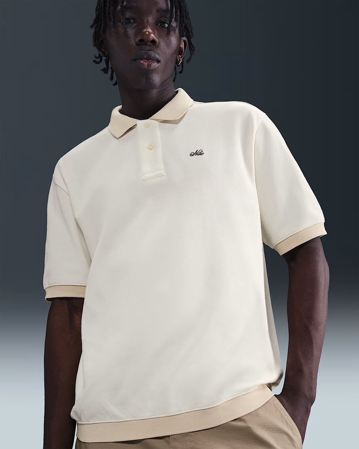 Nike Life Mens Heavyweight Polo Shirt Sail Light Khaki