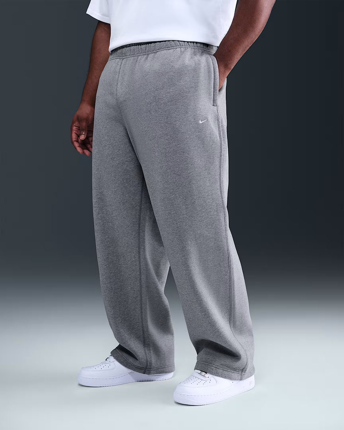 Nike Solo Swoosh Mens Fleece Open Hem Pants Dark Grey Heather