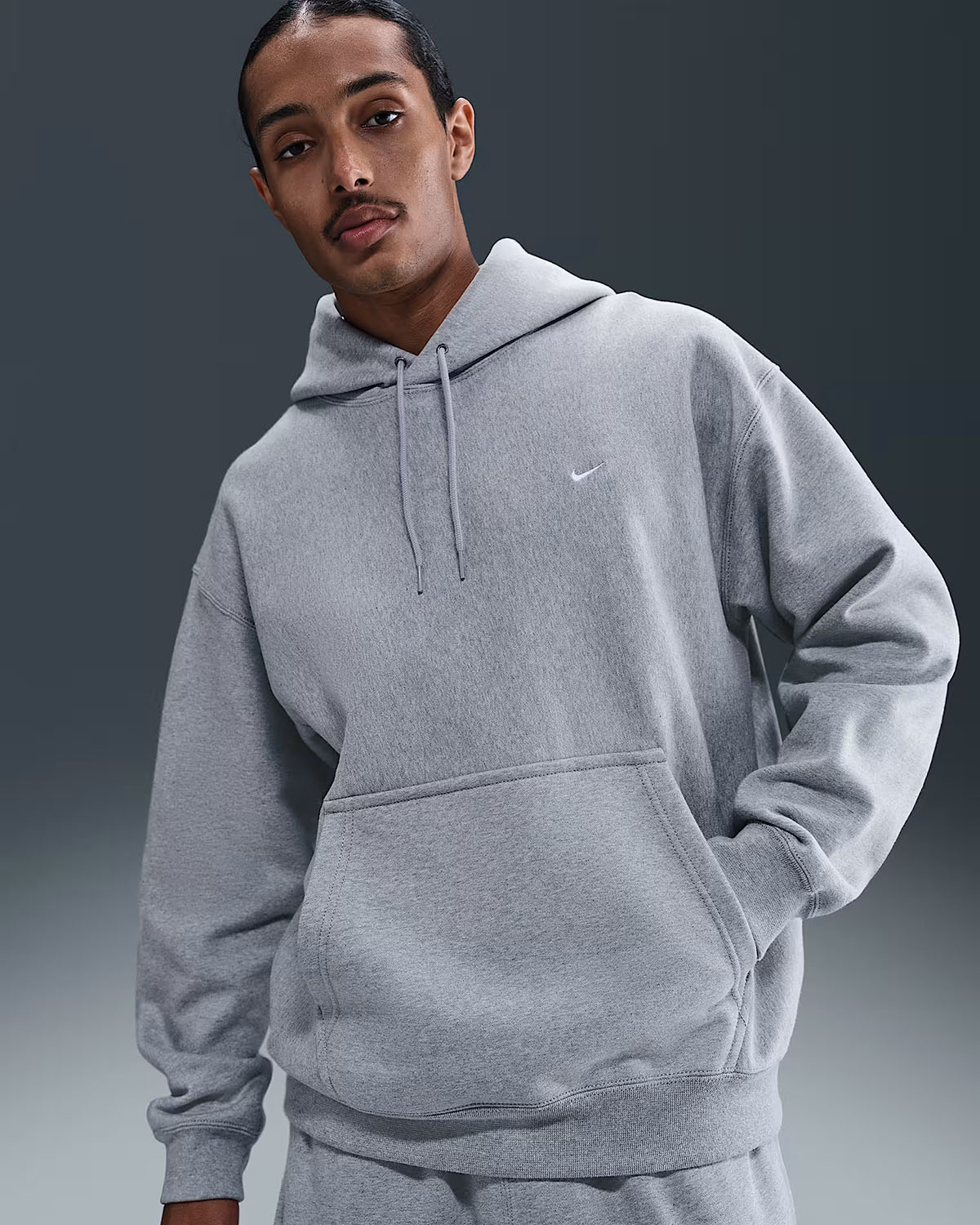 Nike Solo Swoosh Mens Fleece Pullover Hoodie Dark Grey Heather