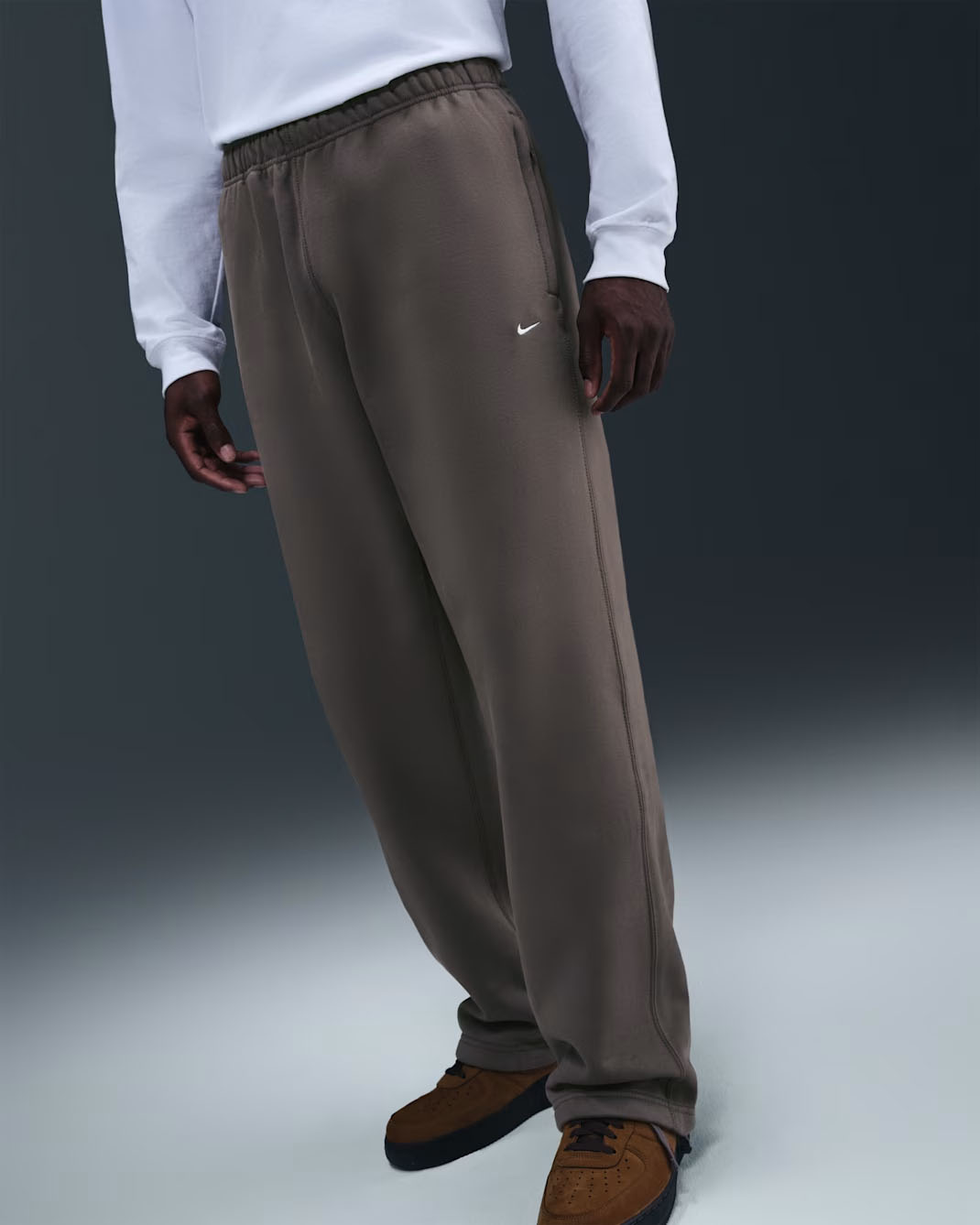 Nike Solo Swoosh Mens Open Hem Pants Cave Stone