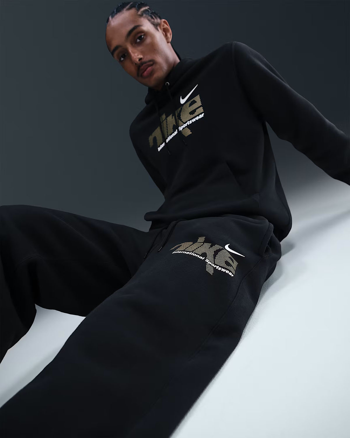 Nike Sportswear Club Mens Hoodie and Bungee Pants Black Metallic Gold