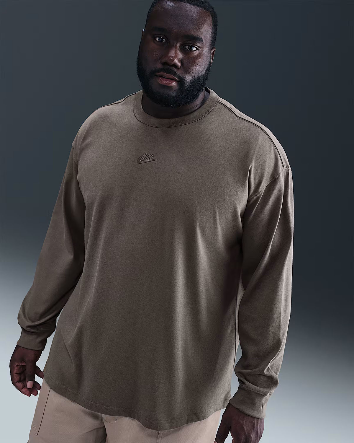 Nike Sportswear Premium Essentials Mens Long Sleeve T Shirt Cave Stone