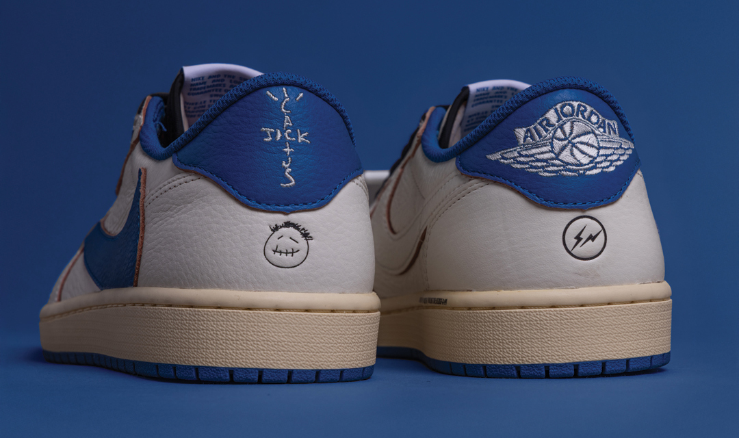 Travis Scott x Fragment Design x Air Jordan 1 Low OG White Royal Mens Shoes 4