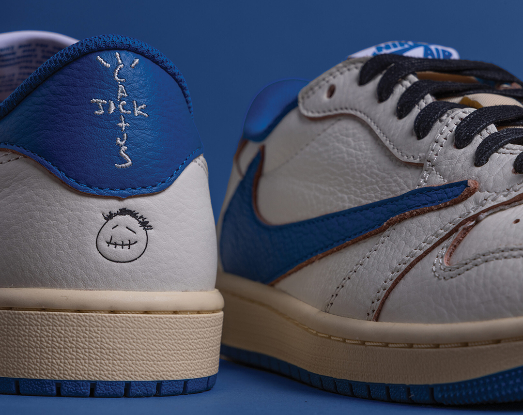 Travis Scott x Fragment Design x Air Jordan 1 Low OG White Royal Mens Shoes 7