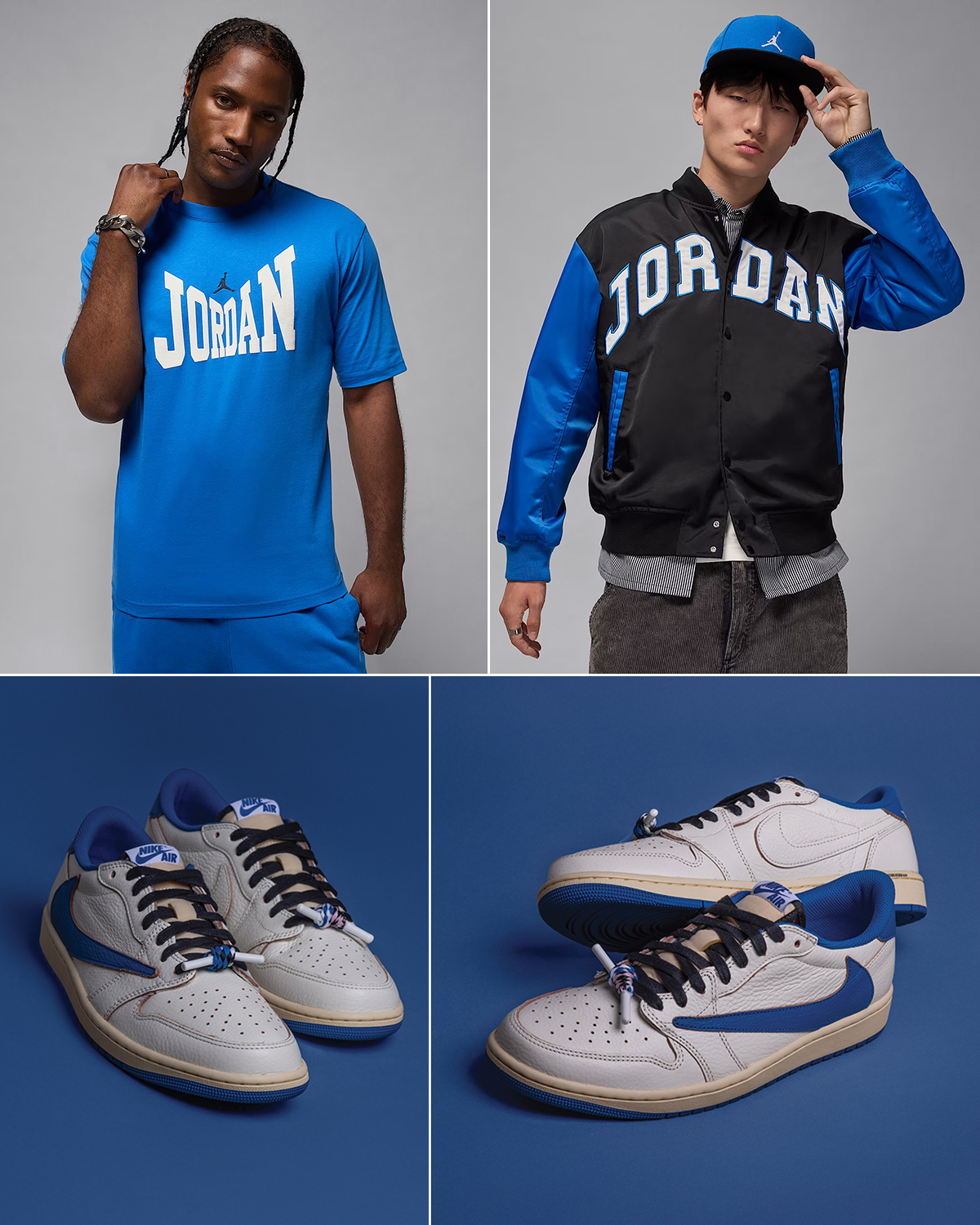 Travis Scott x Fragment Design x Air Jordan 1 Low OG White Royal Outfits