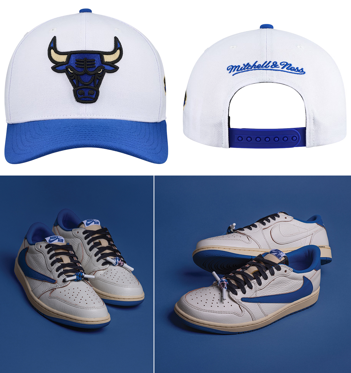 Travis Scott x Fragment x Air Jordan 1 Low OG White Royal Blue Chicago Bulls Snapback Hat